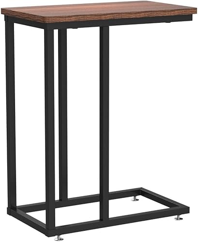 Miniatura 5 de VECELO Mesa lateral en forma de C, estilo aperitivo para sala de estar, sofá, bandeja de TV, juego de 2 (marrón)