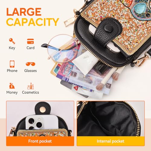 Image of Women's Small Crossbody Cell Phone Bag, Boho Colorful Beaded Purse Wallet with Handmade Cute Patterns