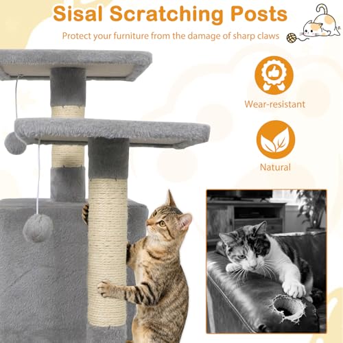 Torre para gatos interior 57 in con postes de sisal y hamaca miniatura 7