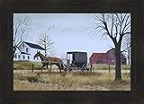 Goin' To Market by Billy Jacobs 16x22 Amish Horse Buggy Farm Barn Country Primitive Folk Art Framed Print Picture (2' Espresso)