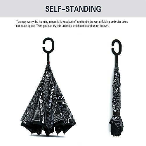 Image of Spar. Saa Double Layer Inverted Umbrella with C-Shaped Handle, Anti-UV Waterproof Windproof Straight Umbrella for Car Rain Outdoor Use