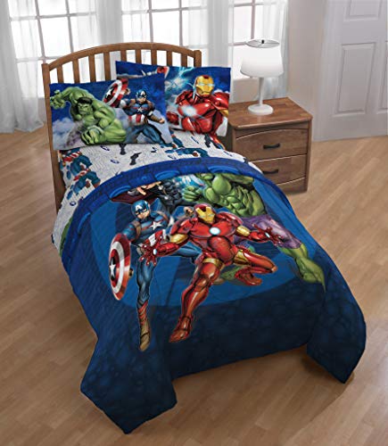 Image of Marvel Avengers Kids Comforter Set, Full 5 Pc (Official Marvel Product) | Superhero Bed in a Bag; Captain America, Iron Man, Hulk, Thor; Reversible, Super Soft Machine Washable Microfiber
