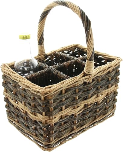 Dekoleidenschaft Panier à bouteilles en osier naturel clair et foncé, pour 6 bouteilles, porte-bouteilles, porte-gobelets, panier à boissons, beige/marron, Naturel