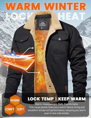 MAGCOMSEN Men's Winter Jacket Lined Sherpa Jacket Warm Trucker Coat Multi Pocket2
