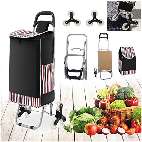 DREAMVAN Folding Shopping Cart, Load Stair Climber Cart Trolly Grocery Laundry Utility Cart 150lbs W/Handle, Swivel Wheels & Detachable Waterproof Canvas Bag