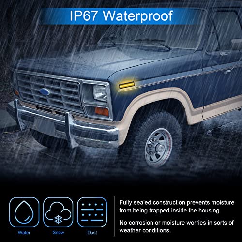 SHINEFIT LED Front Fender Side Marker Light Kit Compatible with 1980-1986 Bronco F100 F150 F250 F350 Pickup Truck, Smoke Lens Replace OEM Signal Side Marker Lamps FO2550108 FO2551106 - Thumbnail 6