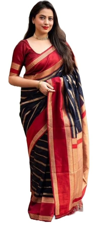 Image of Yashika Women's Woven Printed Kanjivaram Banarasi Art Silk Saree Saree with Unstitched Blouse Material - Suitable for All Indian Weddings and Festivals