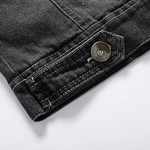 Mens Jacket Fall Winter Color Block Fur Lapel Fleece Warm Denim Jackets - image 3