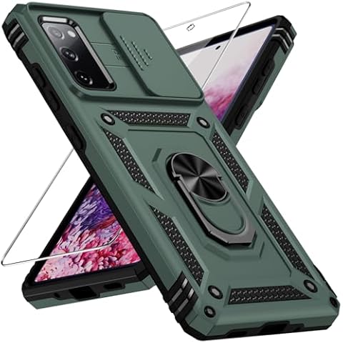 Weycolor for Samsung Galaxy S20 FE 5G Case with Camera Lens Cover, HD Screen Protector, 10 FT Military Grade Drop Protection, Magnetic Ring Holder Kickstand Protective Phone Case, Pine Green Cover