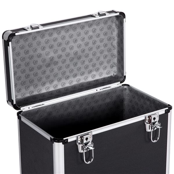 Abician Mallette de Rangement pour Disques Vinyles de 33 Tours pour Collection de DJ Valise Vinyles avec Fermeture à Clé pour 50 Albums 36 x 35 x 20 cm Noir