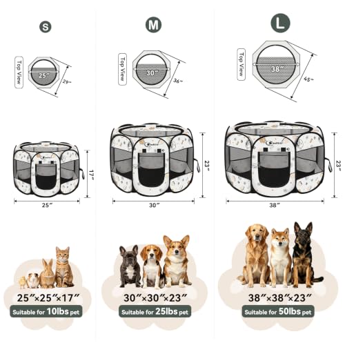 Image of Siedihit Dog Cat Playpen, Puppy Pet Playpen Indoor for Small Dog Crate Tent Cage Outdoor, Portable Pop Up Dogs Enclosure Kennel with Carrying Case for Dogs /Cats /Rabbits (Cute, Small)