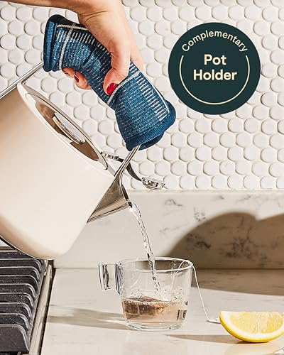 Image of Caraway 2 Quart Whistling Tea Kettle - Durable Stainless Steel Tea Pot - Fast Boiling, Stovetop Agnostic - Non-Toxic, PTFE & PFOA Free - Includes Pot Holder - Perracotta