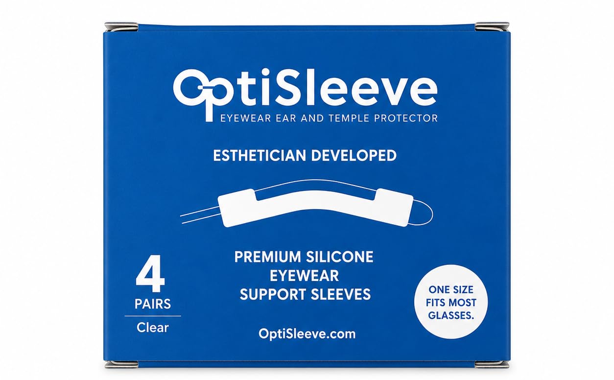 OptiSleeve Silikon-Brillen-Ohrgreifer - 4 Paar Anti-Rutsch-Brillen-Ohrgriffe für Komfort - rutschfeste Brillenohrbügel - Hypoallergene, weiche Silikonhüllen für Brillen & Sonnenbrillen (klar)