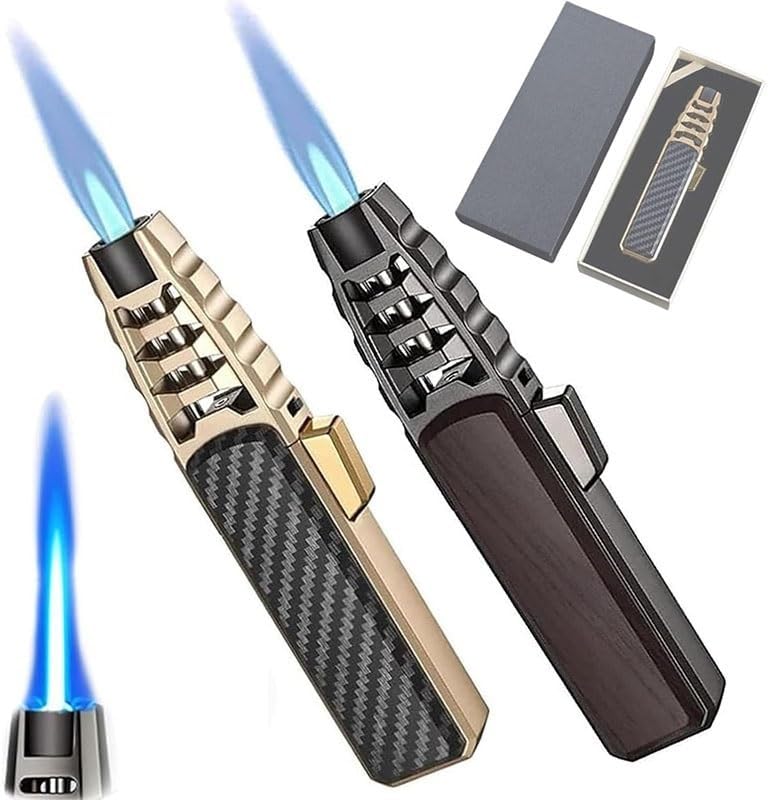 Butane Torch Lighter, Fireblaze Lighter, Fire Blaze Lighter，Windproof Torch Blue Flame Lighter, Turbine Jet Torch Lighter, Refillable Kitchen Cooking Bright Fire Lighter with Safety Lock for BBQ, Baki