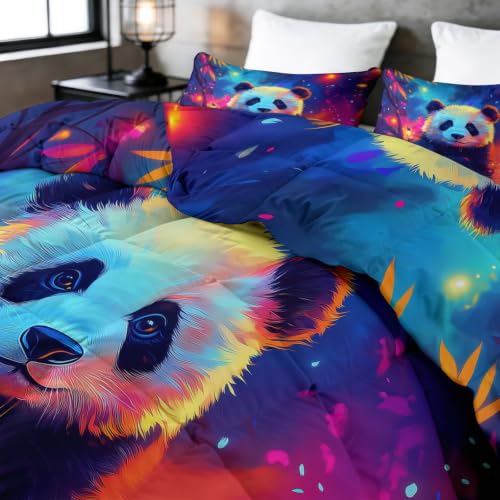 Edredón nórdico reversible púrpura oscuro de 240x260 cm con estrellas y diseño de panda 5