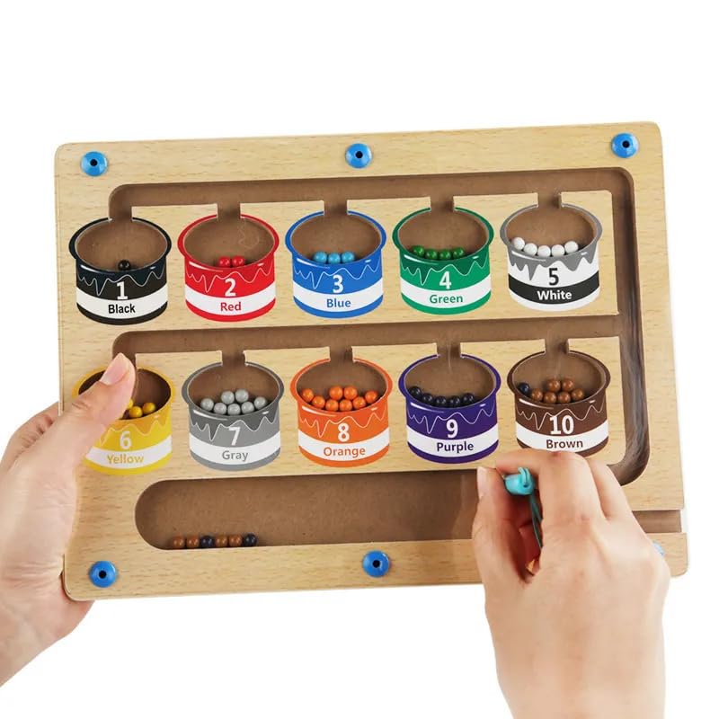 Image of VIVITO Magnetic Color Sorting Maze | Wooden Fine Motor Skill Board Toy with Magnetic Wand | Color & Number Matching Game for Toddlers & Preschool Kids Ages 3-6 | (Pack of 2)