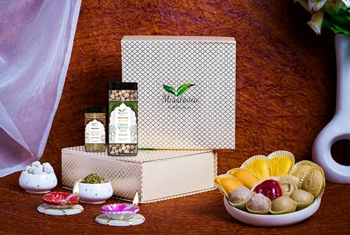 Image of Misstevia Sugar Free Sweets Gift Box 410g| Sugar Free Mithai and Premium Mukhwas Combo Festive Gift pack | Stevia Sweetened | Badam and Kesar Malai Peda | Dryfruit Laddu | Mango Malai Sandesh | Dryfruit Coconut Laddu | Rose Kaju | Green Mango Goli and Pan Sutra|Tealight Candle and Holder| Valentine Gift Hamper
