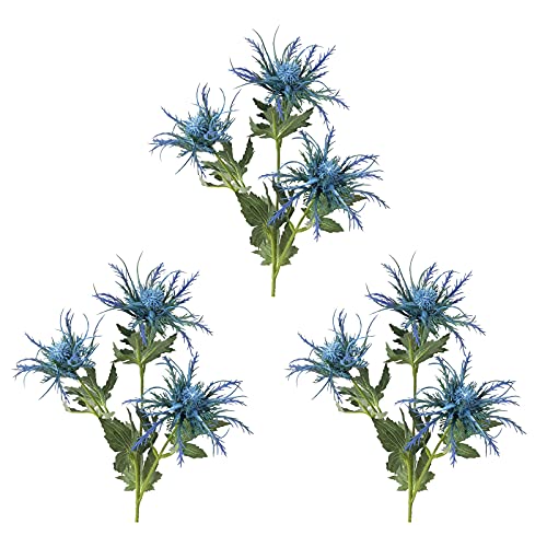 BELUAPI Künstliche Distel Blume 3 Zweige Künstliche Distel Blume Bouquet Künstliche Distel Spray Eryngo Simulation Meer Stechpalme Künstliche Blumen Seidendistel Spray Eryngium Cover