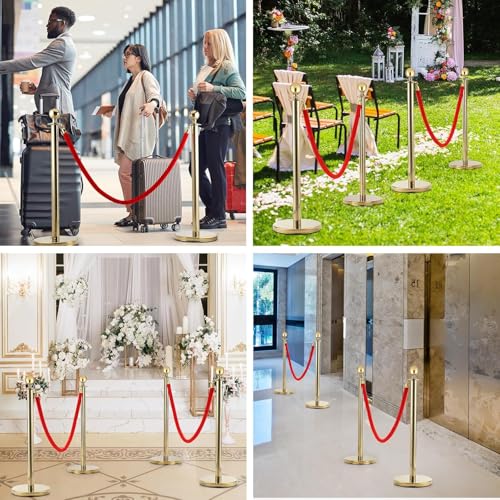Cordes en velours rouge 1,5m avec poteaux dore base remplissable - 7
