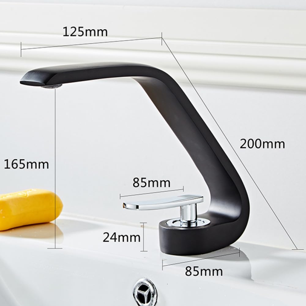 Grifo de lavabo de latón hecho con cepillo de cromo, grifo mezclador de lavabo de níquel, grifo de tocador, grifo de baño de agua fría y caliente, redondo negro