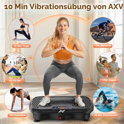 AXV Vibrationsplatte Testsieger, Rüttelplatte Sport für Zuhause,Vibration Plate mit 120 Stufen und 5 Modi, 150 kg Belastbar, mit Bluetooth, für Ganzkörpertraining, Abnehmen, Fettverbrennung