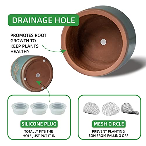 Ybx Terracotta Pots 8/6/4 Inch With Drainage Holes, Bee Decor, Ceramic Pots For Indoor Plants Flower Pots Outdoor, Succulent, Herbs, Snake Plants, Turquoise #TOP2