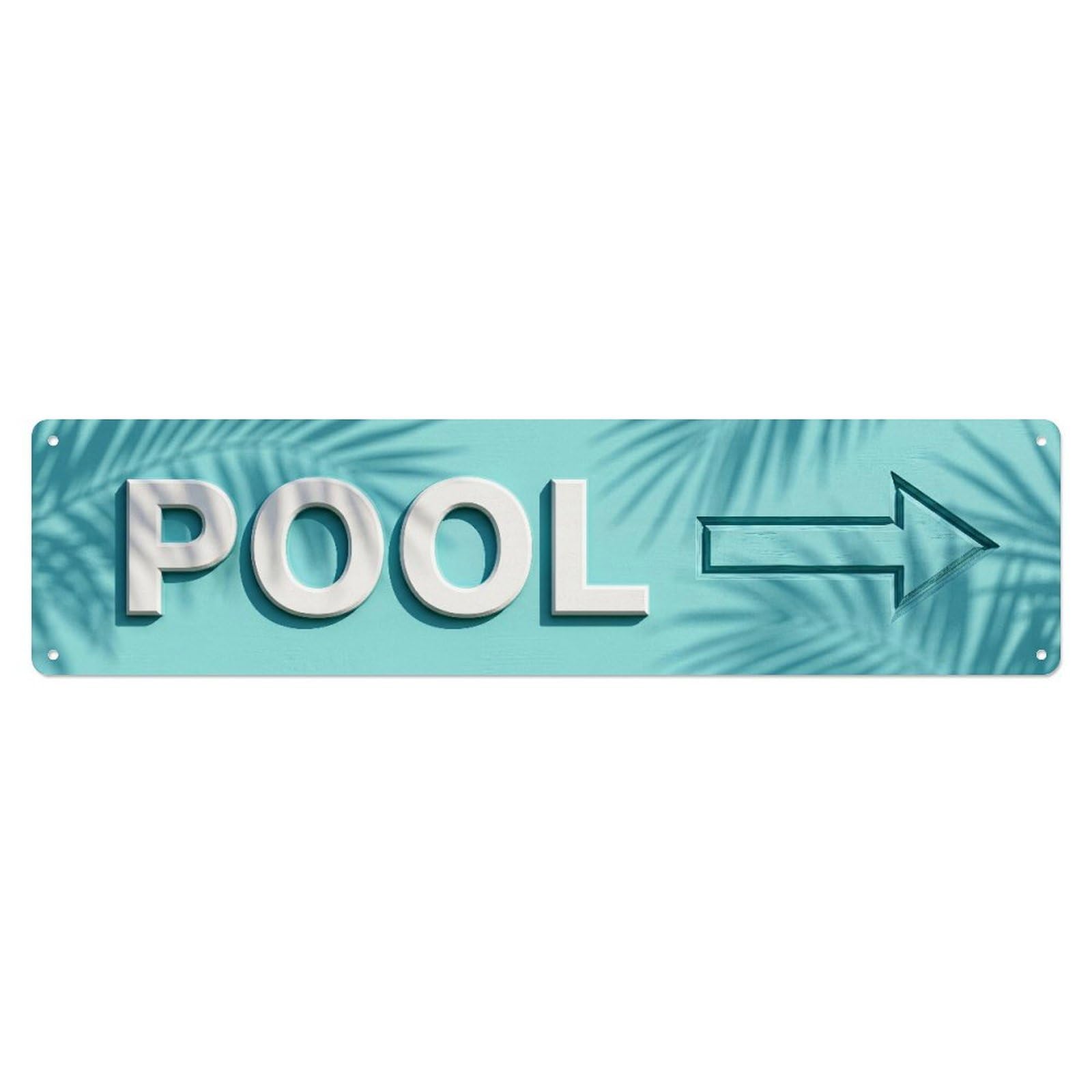 Swimming Pool Tropical Breeze Metal Tin Skinny Sign Plaque Wall Decor for Cafe, Club Bar, Office, Home Garden Metal Poster 4x16Inch