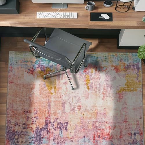 Tapete contemporáneo abstracto 3' x 5' lavable antideslizante miniatura 7