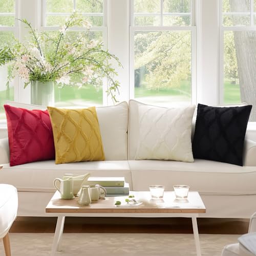 decorUhome Throw Pillow Covers 16x16 Inch Set of 2, Soft Plush Faux Fur Wool Black Couch Pillow Covers, Decorative Neutral Pillow Cases for Bed Sofa Living Room Home Decor