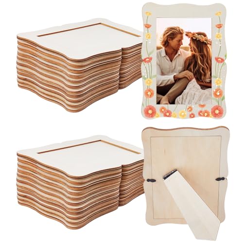 DICOSMETIC 24 marcos de fotos de madera, marco de fotos sin terminar, marco de fotos rectangular de pie de 19 x 14 cm, marco de fotos de mesa vacío para la decoración del hogar, oficina y escritorio