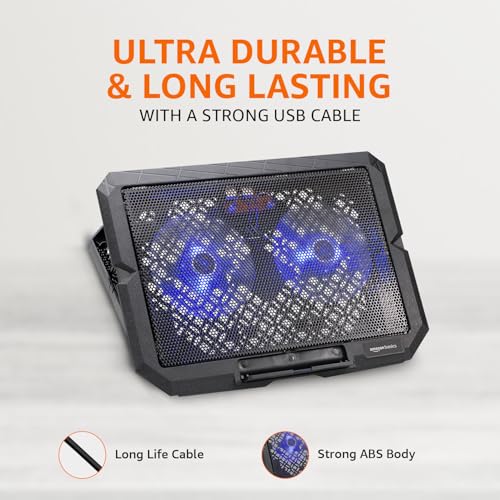 Amazon Basics USB Powered Laptop Cooling Pad | Dual Fan | Dual USB Port | Blue LED Lights | 4 Adjustable Heights with Stand | - Image 2