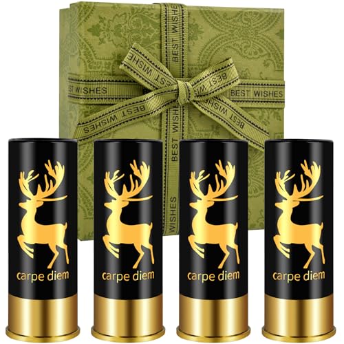 Nerien Verres à Schnaps avec Cerf pour Cadeaux de Chasse - 4 Verres à 35 ml avec Coffret Cadeau pour Hommes Chasseurs, Verres à Schnaps Amusants pour...