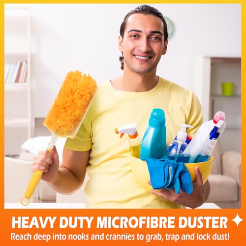 Image of Honeydak 120 Pack Heavy Duty Duster Refills with 2 Handle Compatible with Swiffer Multisurface 360 Larger Size with 4X Microfibers Unscented Disposable Dusting (Blue, Orange)