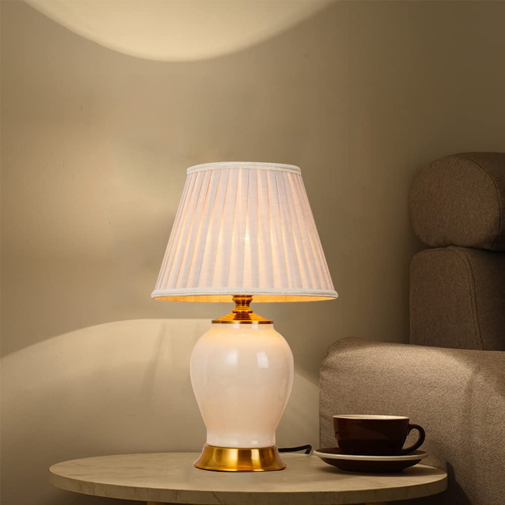 Mengjay Lampada da tavolo salotto lampada Vintage,Ceramica Lampada da scrivania,E27 Lampada comodino per camera da letto, studio, comodino, scrivania(lampadine non incluse) (Bianco)