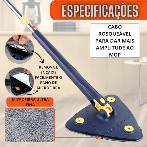 Mop 360 Triangular Giratório Esfregão De Limpeza Ajustável Limpa Vidros Piso E Parede