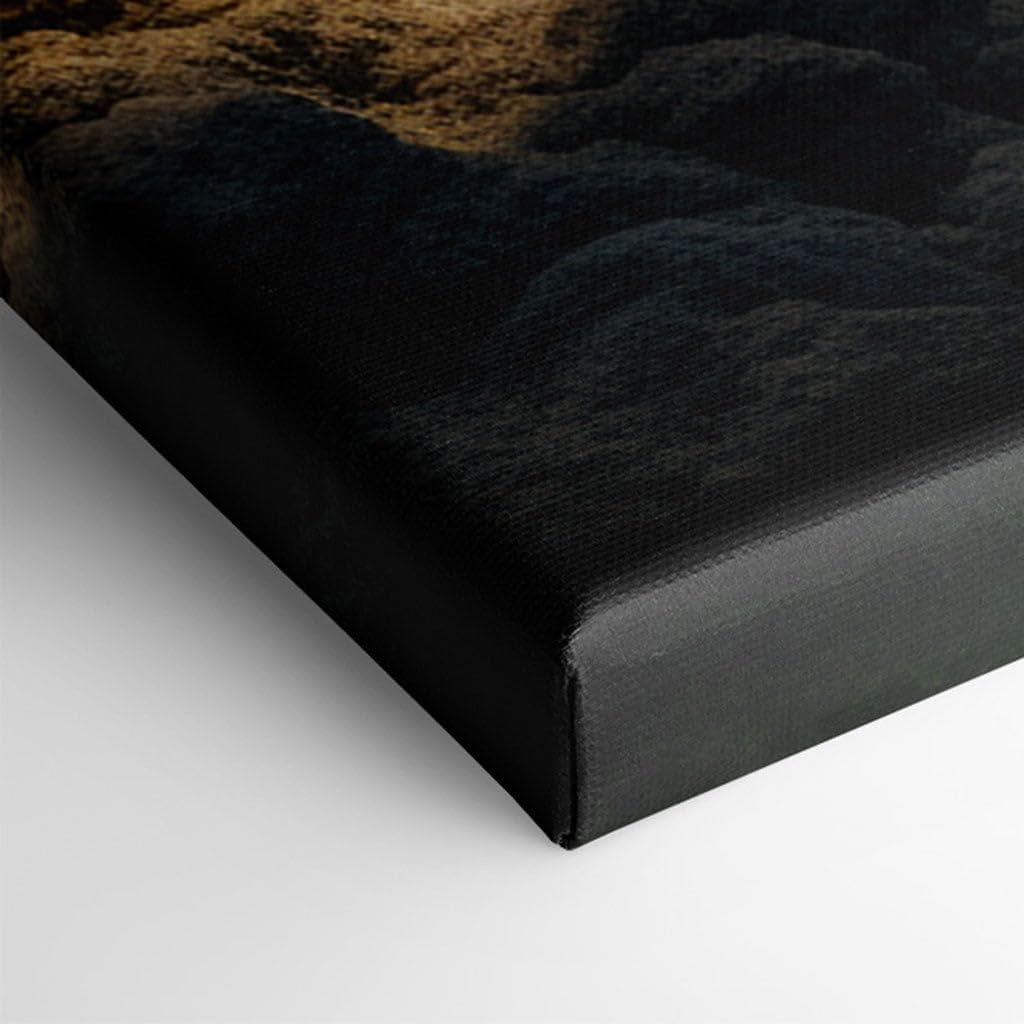 Canvas for Living room. Serene Cove Escape: A Small Boat�s Peaceful Journey Between Rocky Cliffs, 27 x 18 inch Canvas Wall Art - Contemporary Masterpieces - Modern Home Decor