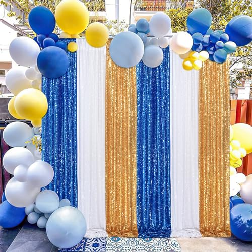 Image of Royal Blue Sequin Backdrop Curtains,2 Panels 2FTx8FT Blue Curtain Backdrop Glitter Party Decorations Background Drapes for Wedding Birthday Anniversary Graduation Photo Booth Decor