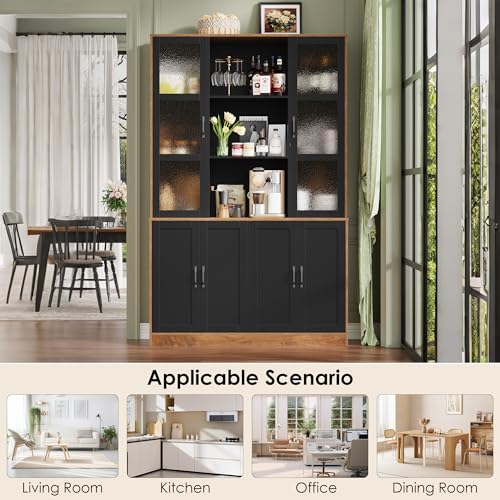 Image of FINETONES 71 inchH Black Bookcase with Doors, Double Wide Bookshelf and Bookcase with Doors, Large Bookshelves Storage Cabinet with 13 Compartments, Tall Storage Cabinet Display Organizer for Living Room