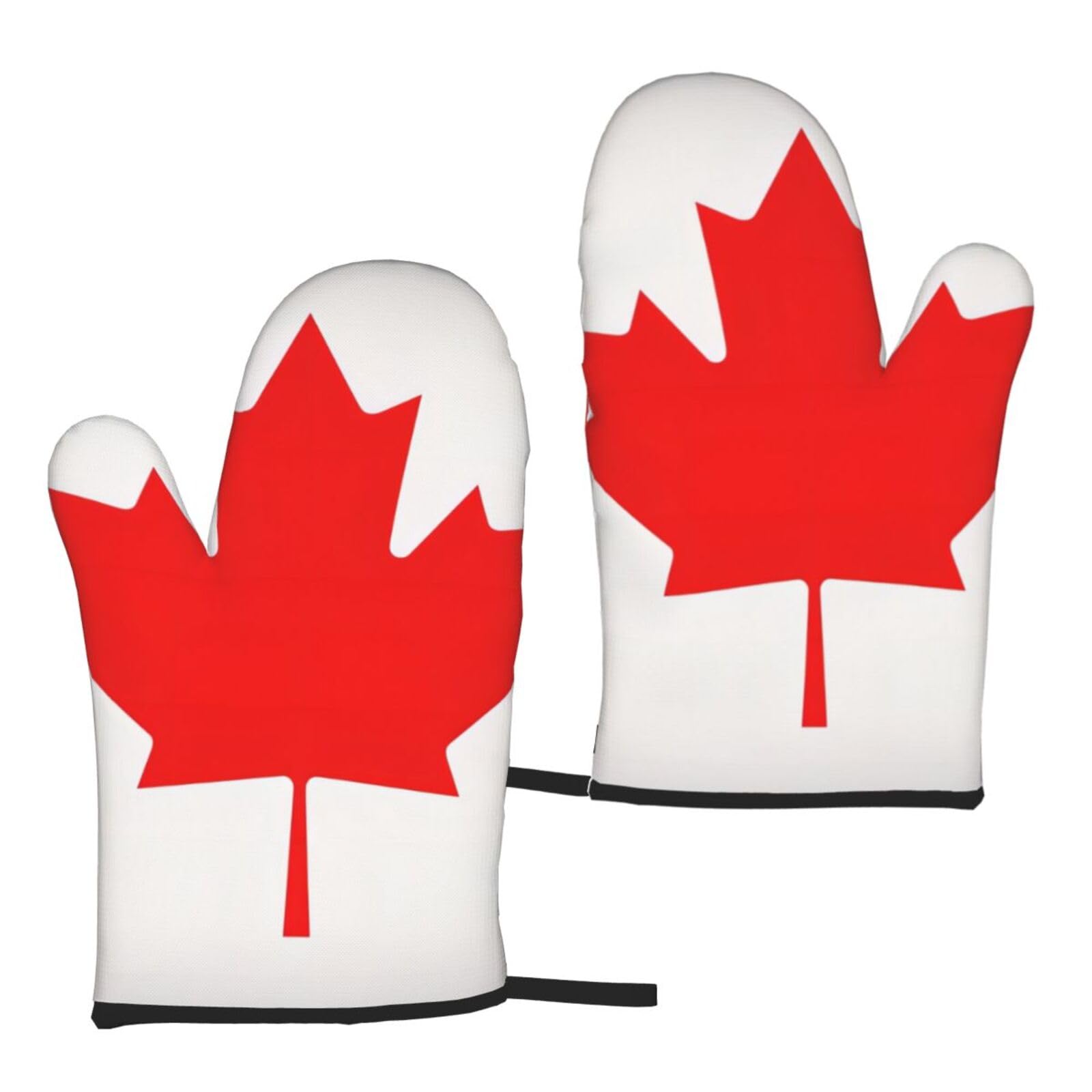 Nimongt Women's Black Canadian Flag Print Adults Universal Fit Heat Resistant Oven Gloves Reusable Cooking Outdoor Grilling