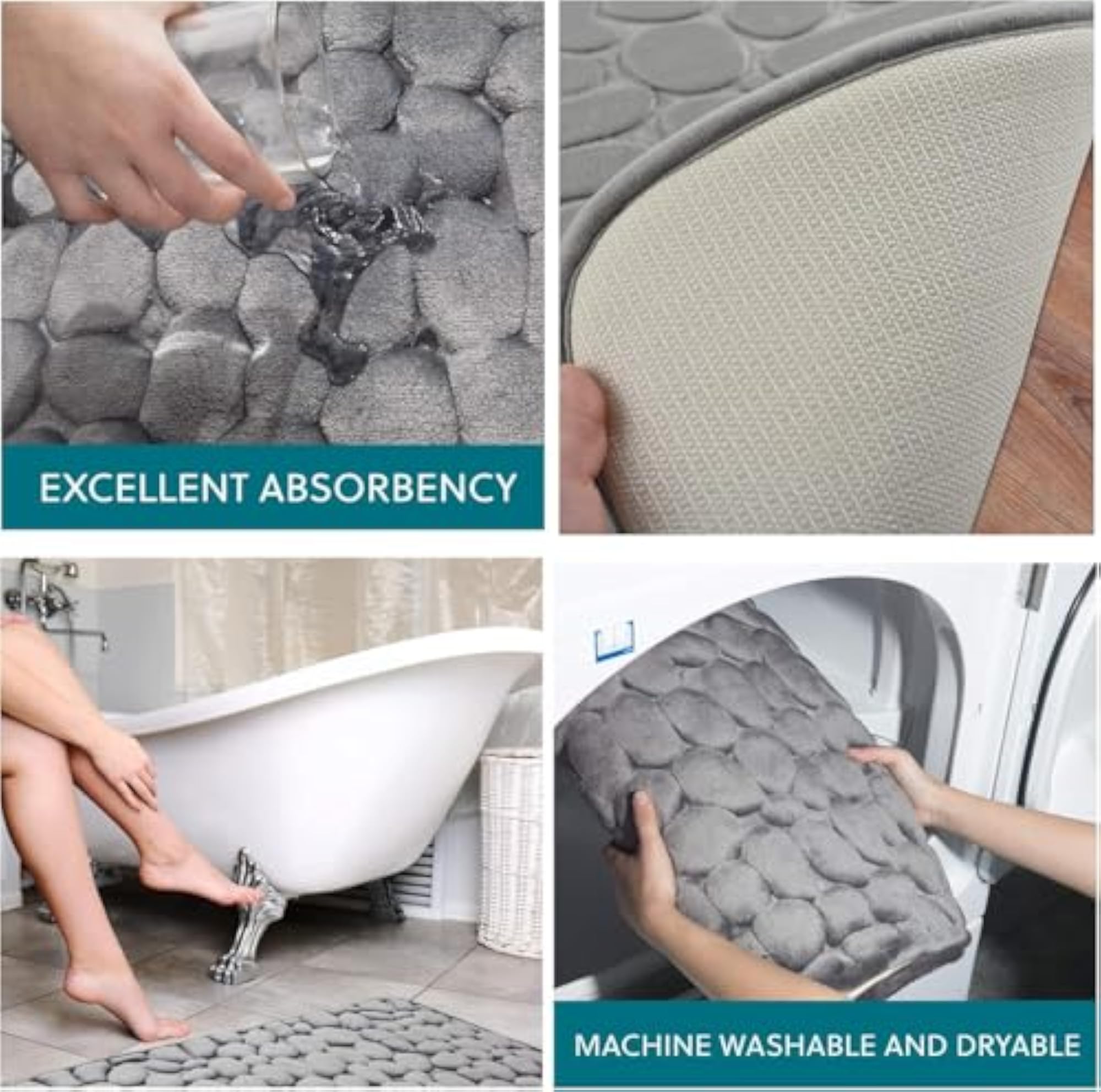 Cobblestone Bathroom Rectangular Rugs, Super Water Absorbent