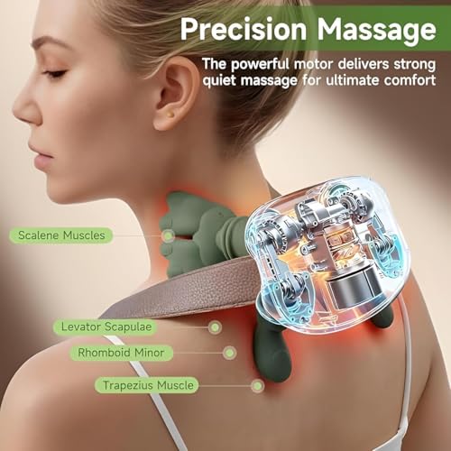 Image of Bionic Heated Massager, Wireless Portable Shiatsu Neck and Back Massager, Electric Deep Tissue 4D Kneading Massage, Simulated Human Hand Design for Pain Relief and Muscle Relax-Bottle Green