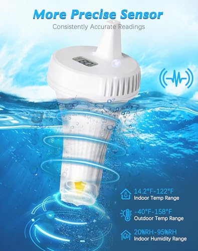 Image of Wireless Pool Thermometer Floating Easy Read, Water Temperature Monitor | IPX8 Waterproof Digital Thermometer, Instant Display with 2 Sealing Wrenches for Swimming Pool, Spa, Hot Tub, Cold Plunge