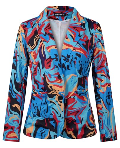 MINTLIMIT Women's Graphic Print Blazer Casual Long Sleeve Notch Lapel Button Open Front Colorful Jacket Blazers with Pockets4