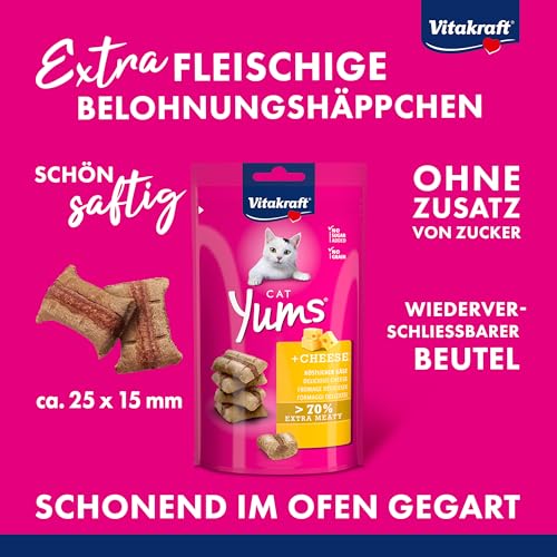 Vitakraft Cat Yums, Katzen Leckerli, weicher Katzensnack gefüllt mit Käse, im wiederverschließbaren Beutel, ohne Zusatz von Zucker (1x 40g)