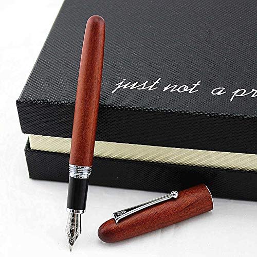 GOLD LEAF Jinhao 9035 Red Rosewood Wooden Fountain Pen With Silver