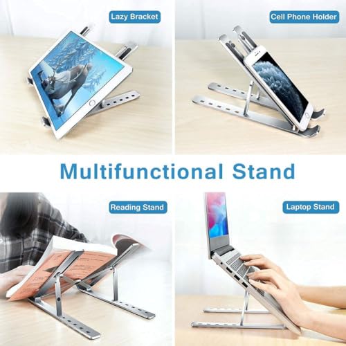 Image of Adjustable Aluminum Ergonomic Foldable Portable Tabletop Laptop /Desktop Riser Stand Holder Compatible for MacBook, HP, Dell, Lenovo & All Other Notebook