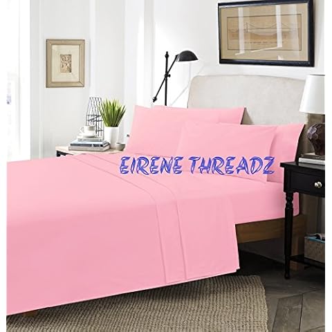 Eirene Threadz Flat Sheet Polycotton Non Iron Easy Care Pillow Cases Sold Separately (Pair of Pillow Cases, Pink) Cover
