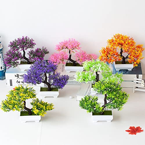 Verve Jelly Artificial Plants Mini Fake Bonsai Cedar Flower Pine Tree Plant Japanese Cedar Bonsai Plant for Home Office Desk Table Decor Pink 1 - Image 3