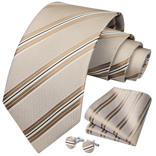 Image of HISDERN Ties for Men Stripe Plaid Tie Classic Necktie Pocket Square Cufflinks Set for Formal Wedding Business Party