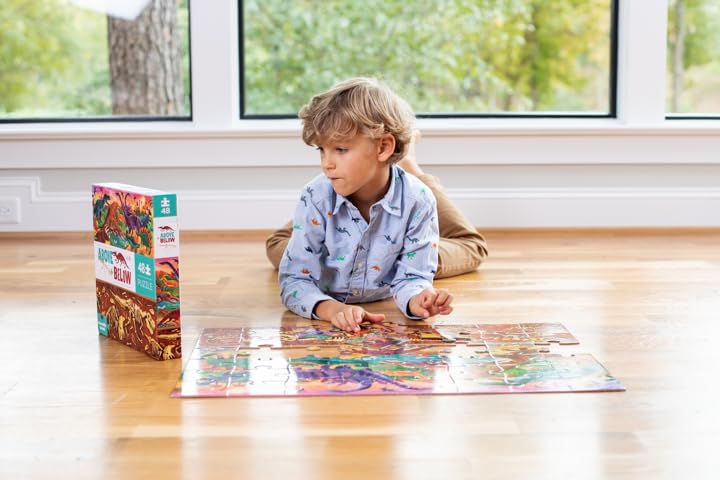 Crocodile Creek - Above + Below - Dinosaur World - 48-Piece Jigsaw Floor Puzzle with Heavy-Duty Shaped Box for Storage, Large 27" x 20" Completed Size, Designed for Kids Ages 3 Years and up - Image 3